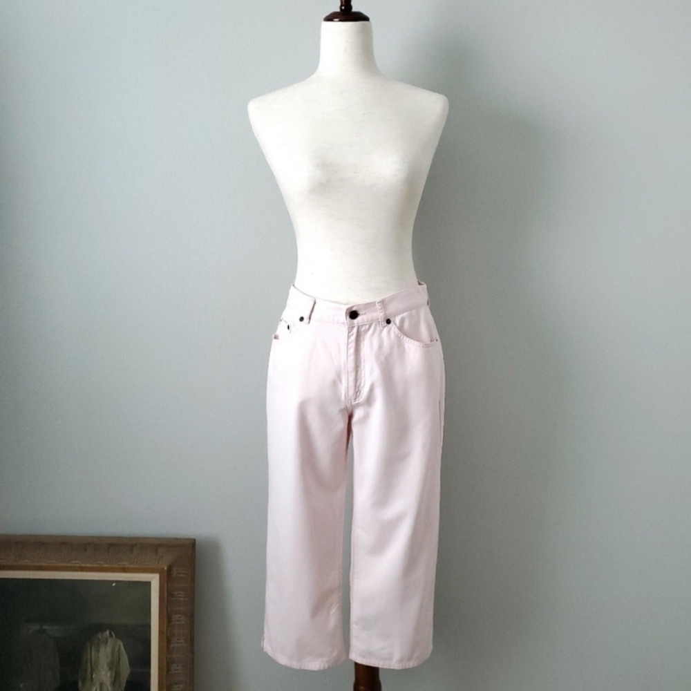 Ralph Lauren High Waist Pink Cotton Cropped Mom Jeans, Size 4